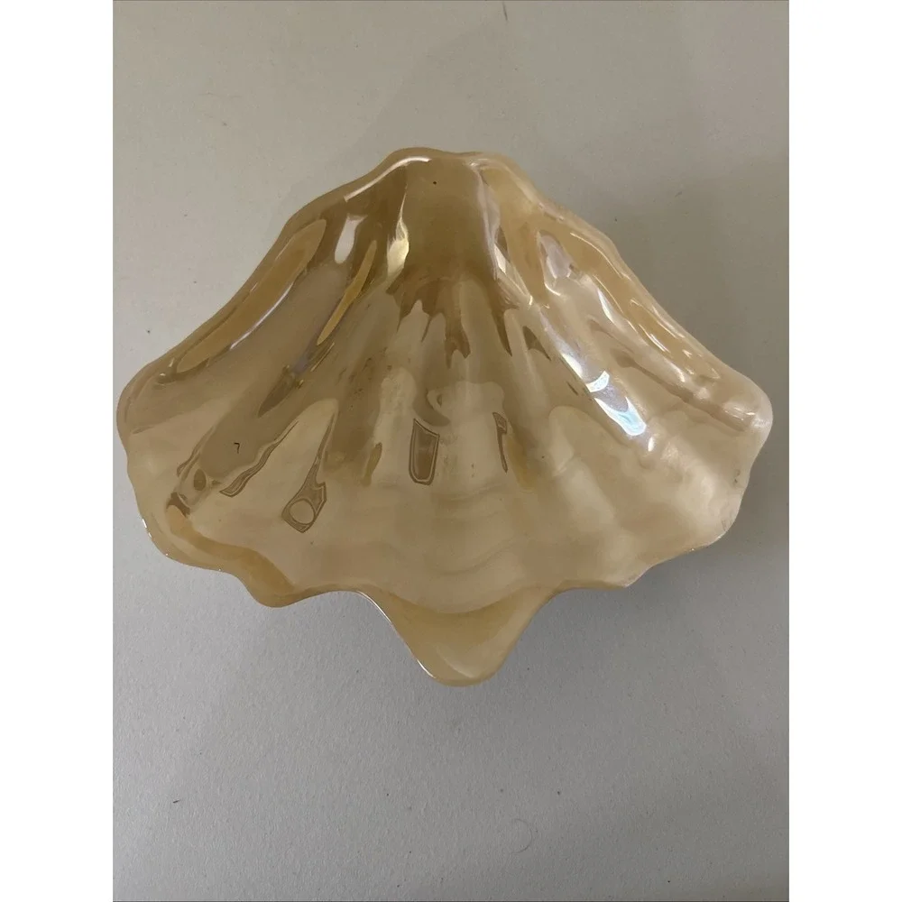 Vintage Iridescent Peach Plastic Sea‎ Shell Bowl - Scalloped Ruffle Dish 70s 10